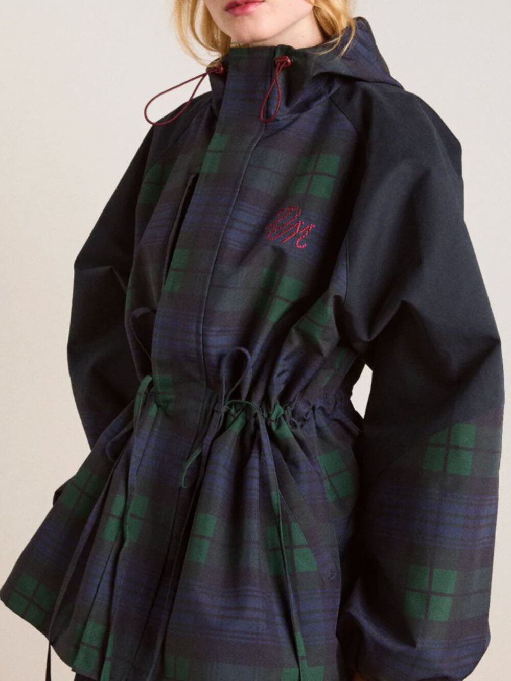 Damson Mader - Liu Shower Proof Raincoat - Navy Check - Picture 5 of 11